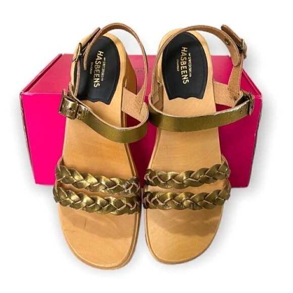NWT Swedish Hasbeens Tanja Gold Leather Clog Sandals Size 37 EU - Picture 2 of 14